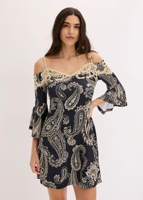 bonprix Ausgestelltes Carmen-Kleid, schwarz, Gr.48/50 (XL), Verspieltes Minikleid mit feinen Tr&auml;gern und toller Passform