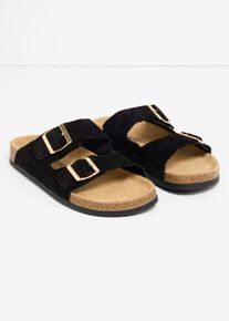 bonprix Pantoletten aus Veloursleder, schwarz, Gr.40, Zeitlose Pantolette aus Leder, aus Veloursleder