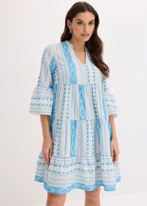 bonprix Tunika-Kleid aus Baumwoll-Mix, wei&szlig;, Gr.46, Tunika-Kleid mit V-Ausschnitt und Volants, 60% Baumwolle