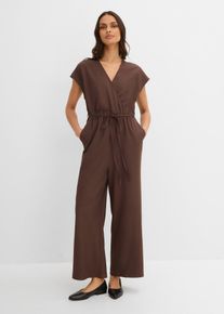 bonprix Kurzarm-Jumpsuit, braun, Gr.40, taillierter Jumpsuit mit Elastikbund, G&uuml;rtel und seitlichen Eingriffstaschen