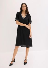bonprix Chiffonkleid mit Pailletten, schwarz, Gr.40, Stylisches Kleid mit toller Passform und tiefem Ausschnitt
