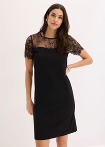 bonprix Jerseykleid mit Spitze, schwarz, Gr.44/46 (L), Stylisches Kleid mit toller Passform