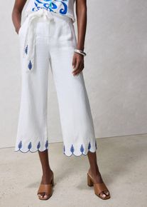 bonprix Leinen-Culotte mit G&uuml;rtel (2 tlg. Set), wei&szlig;, Gr.38, sch&ouml;ne Premium Leinen-Culotte mit passendem Bindeg&uuml;rtel und schm&uuml;ckender Stickerei, aus Leinen