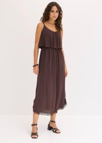 bonprix Maxikleid aus strukturierter Viskose, braun, Gr.44, Charmantes Kleid mit elastischem Gummibund in der Taille, aus Viskose