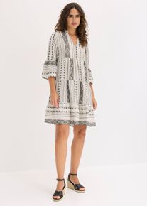 bonprix Tunika-Kleid aus Baumwoll-Mix, wei&szlig;, Gr.46, Tunika-Kleid mit V-Ausschnitt und Volants, 60% Baumwolle