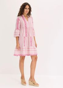 bonprix Tunika-Kleid aus Baumwoll-Mix, wei&szlig;, Gr.54, Tunika-Kleid mit V-Ausschnitt und Volants, 60% Baumwolle