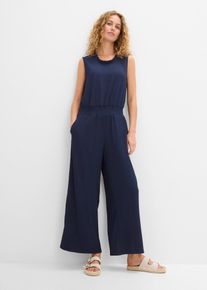 bonprix Jersey-Jumpsuit aus strukturiertem Cr&ecirc;pe, blau, Gr.48/50 (XL), Moderner Jumpsuit mit Taschen und Knopfleiste