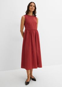 bonprix Midikleid aus reiner Bio-Baumwolle, rot, Gr.48, tailliertes Midikleid mit seitlichen Eingriffstaschen und Komfortbund mit elastischem Einsatz, 100% Baumwolle (organic)