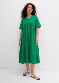 bonprix Midikleid aus reiner Baumwolle, gr&uuml;n, Gr.42, Mit Schn&uuml;rung am Ausschnitt, aus 100% Baumwolle