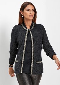 bonprix Strickjacke mit Perlen, schwarz, Gr.56/58 (3XL), Edle Strickjacke mit schm&uuml;ckenden Perlen, 43% Baumwolle