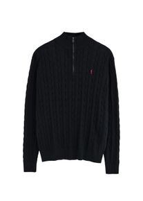 Zopfpullover marineblau mit Zip-Kragen und Rigby Go Logo