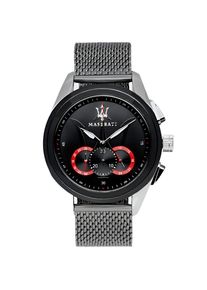 Maserati Traguardo Herren-Chronographenuhr mit schwarzem Zifferblatt und silbernem Mesh-Armband