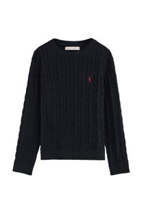 Strickpullover marineblau mit Zopfmuster und Rigby Go Stickerei