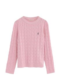 Strickpullover rosa mit Zopfmuster und Rigby Go Stickerei