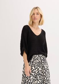 bonprix Grobstrick-Pullover aus B&auml;ndchengarn, schwarz, Gr.56/58 (3XL), bequemer und weit geschnittener Pullover mit B&auml;ndchengarn