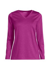 LANDS' END Supima&reg; Langarm-Shirt mit V-Ausschnitt, Damen,  Pink, Baumwolle, by Lands' End