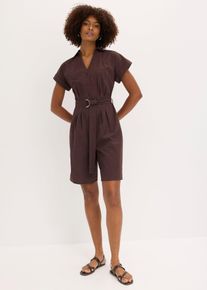 bonprix Jumpsuit mit Bindeg&uuml;rtel, braun, Gr.46, Kurzoverall mit Halbarm und Knopfleiste, 100% Baumwolle