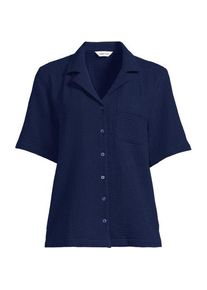 LANDS' END Kurz&auml;rmelige Musselin-Bluse, Damen, size: regular, Blau, Baumwolle, by Lands' End