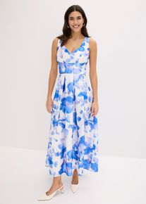 bonprix Maxikleid aus gl&auml;nzendem Satin, blau, Gr.42, Modern und feminin: Maxikleid mit Taillen-Einsatz und Falten-Rock aus gl&auml;nzendem Satin mit floralem Print