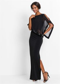 bonprix Jerseykleid mit Pailletten, schwarz, Gr.52, Festliches Abendkleid mit Volant