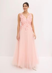 bonprix Maxikleid aus zartem T&uuml;ll mit Blumen-Applikation, rosa, Gr.36, Romantisch und feminin: Bezauberndes Abendkleid in Maxi-L&auml;nge aus zartem T&uuml;ll mit Blumen-Applikation im Oberteil