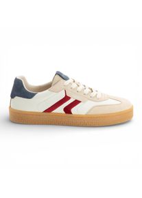 Tamaris Herren-Sneaker aus cremewei&szlig;em Leder mit rotem Streifen