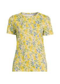 LANDS' END Supima Kurzarm-Shirt mit rundem Ausschnitt, Damen,  Gelb, Baumwolle, by Lands' End