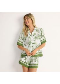 LANDS' END Gemusterte Kurzarm-Hemdbluse, Damen,  Wei&szlig;, Kunstseide/Viskose, by Lands' End