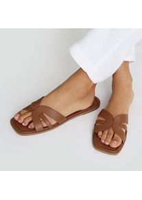 LANDS' END Flache Pantolette mit Cut-outs, Damen,  Beige, Synthetic-blend, by Lands' End