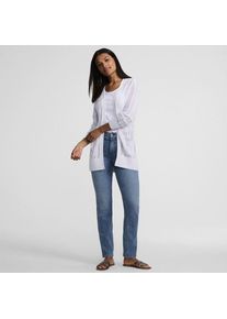 LANDS' END Langer offener Soft Flow Ajour-Cardigan aus Leinenmix, Damen,  Wei&szlig;, Baumwolle/Leinen/Lyocell (Viskose), by Lands' End
