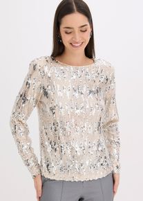 bonprix Pailletten-Langarmshirt, beige, Gr.36/38 (S), modisches Pailletten-Langarmshirt mit Schulterpolstern
