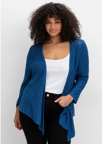 sheego by Joe Browns sheego Gro&szlig;e Gr&ouml;&szlig;en Strickjacke im H&auml;kel-Look, mit Zipfelsaum, blaubeere, Gr&ouml;&szlig;e 44/46 - Damen