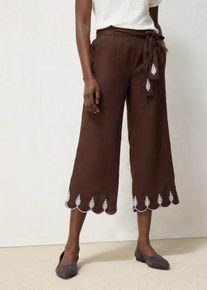 bonprix Leinen-Culotte mit G&uuml;rtel (2 tlg. Set), braun, Gr.38, sch&ouml;ne Premium Leinen-Culotte mit passendem Bindeg&uuml;rtel und schm&uuml;ckender Stickerei, aus Leinen