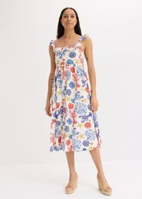 bonprix Midikleid aus feinem Viskose-Mix, wei&szlig;, Gr.44, sommerliches Midikleid aus feinem Viskose-Mix mit Volant am Ausschnitt und dekorativem Print