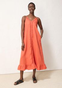 bonprix Maxikleid aus reinem Leinen, rot, Gr.40, sommerliches Leinen Maxikleid mit verstellbaren Spaghetti-Tr&auml;gern und schm&uuml;ckender R&uuml;sche, aus Leinen