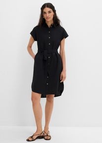 bonprix Hemdblusenkleid mit Leinenanteil und Bindeg&uuml;rtel, schwarz, Gr.36, elegantes Hemdblusenkleid mit Bindeg&uuml;rtel, aus sch&ouml;nen Leinen-Viskose -Mix, 51% Baumwolle