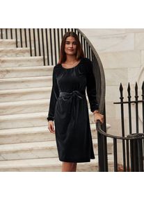 LANDS' END Samtkleid mit Bindeg&uuml;rtel, Damen,  Schwarz, Polyester-Mischung, by Lands' End