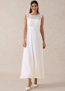 bonprix Abend-Maxikleid mit Spitze, wei&szlig;, Gr.46, Edles Abendkleid mit R&uuml;cken-Cut-Out und Verzierungen aus Spitze
