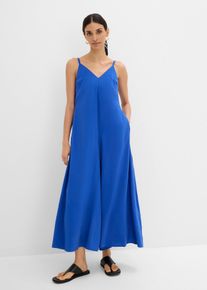 bonprix Jumpsuit mit verstellbaren Tr&auml;gern aus Viskose-Mix, blau, Gr.34, Jumpsuit in lockerer Passform mit V-Ausschnitt und weitem Bein sowie einem verdecktem Rei&szlig;verschluss. Verstellbare Doppeltr&auml;ger mithilfe von Kn&ouml;pfen f&uuml;r eine perfekte Passform an den Schultern., aus Viskose