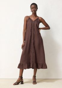 bonprix Maxikleid aus reinem Leinen, braun, Gr.46, sommerliches Leinen Maxikleid mit verstellbaren Spaghetti-Tr&auml;gern und schm&uuml;ckender R&uuml;sche, aus Leinen