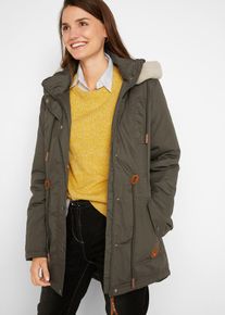 bonprix Wattierter Parka mit Fellimitat-Besatz, gr&uuml;n, Gr.48, Wattierter Parka mit Kapuze, abnehmbarer Fellimitat-Besatz, 55% Baumwolle