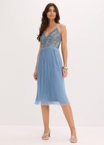 bonprix Midikleid mit Plissee-Rock und Paillettenstickerei, blau, Gr.48, Moder und feminin: Abendkleid mit Faltenrock und gemusterter Paillettenstickerei im Oberteil