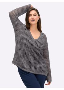 sheego Gro&szlig;e Gr&ouml;&szlig;en Pullover mit Ajourmuster, anthrazit, Gr&ouml;&szlig;e 48/50 - Damen
