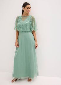 bonprix Maxikleid aus feinem T&uuml;ll mit Paillettenstickerei, gr&uuml;n, Gr.46, Klassisch und feminin: Abendkleid in Maxi-L&auml;nge aus feinem T&uuml;ll mit Paillettenstickerei