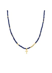 Luxenter 925 Sterlingsilber und dunkelblaue Kristallhalskette aus 18 Karat Gelbgold - Iszun
