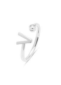Luxenter 925 Sterling Silber Ring mit rhodiniertem Brillant Zirkonia - Alphabet