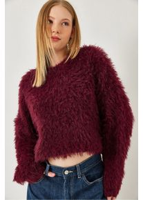 Strukturierter Kurzpullover mit Pl&uuml;schdetails