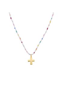 Luxenter 925 Sterlingsilber und mehrfarbige Zirkonia-Halskette mit 18-karat-Gelbgold - Kreuz