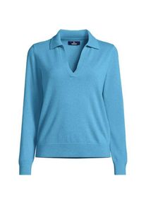 LANDS' END Relaxter Kaschmir-Pullover mit Polokragen, Damen,  Blau, Kaschmir, by Lands' End