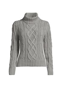 LANDS' END Zopfmuster-Rollkragenpullover DRIFTER, Damen,  Grau, Baumwolle, by Lands' End